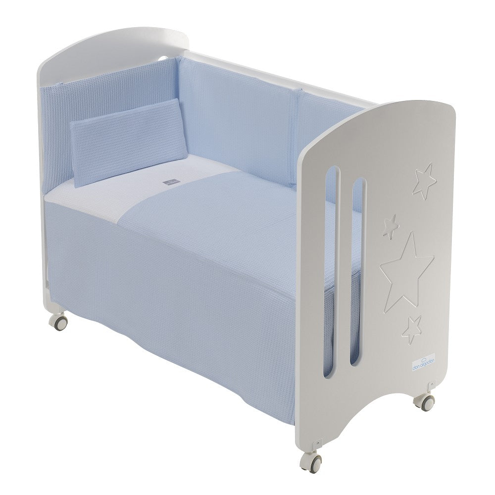 Conjunto 3 Pcs. Cama 60X120 (Colcha+Protetor De Cama+Almofada) Algodão Ninho Abelha Astrid Azul Don Algodon
