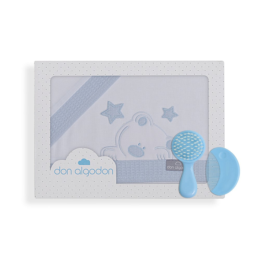 Jogo 3Pcs Cama 60X120(Lençol152X102+Lençol B.120X60X12+Almofada60X30) Algodão Viggo Azul Don Algodon
