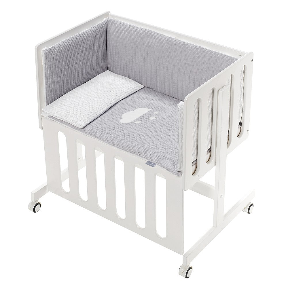 Berço Co Sleep Minana Em Branco Faia+Lençóis+Vestimenta+Colchão Viggo Cinza Don Algodon