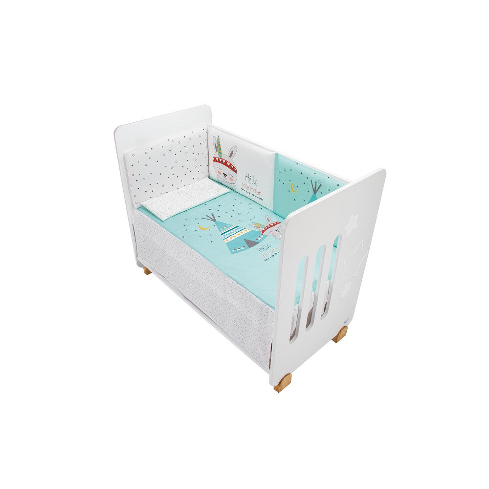 Conjunto 3 Pcs. Para Berço 60X120 (Colcha+Protetor De Cama+Almofada) Jersey Tipi Oso Verde Interbaby