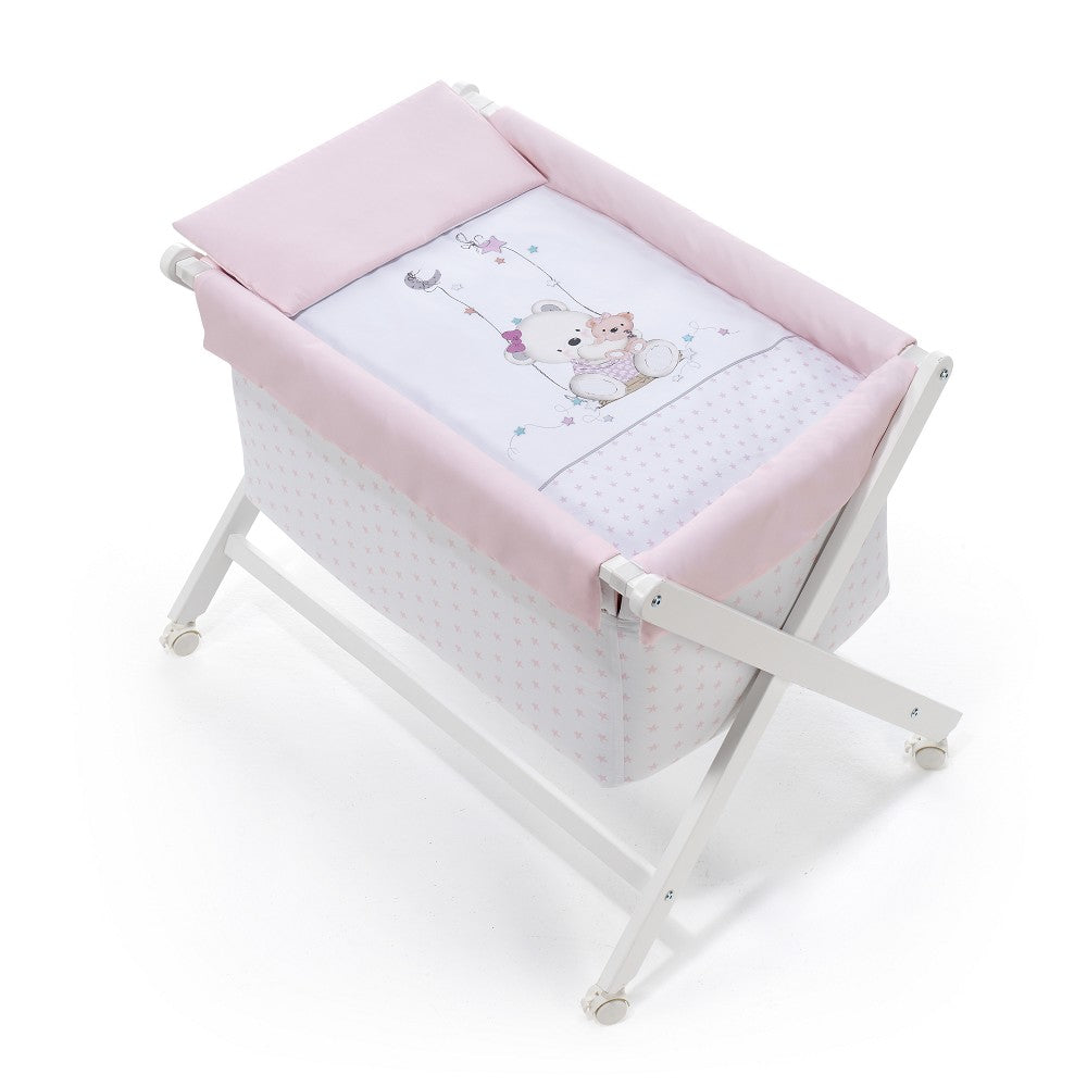 Berço Branco Faia+Lençóis+Vestimenta+Colchão Oso Columpio Rosa Interbaby