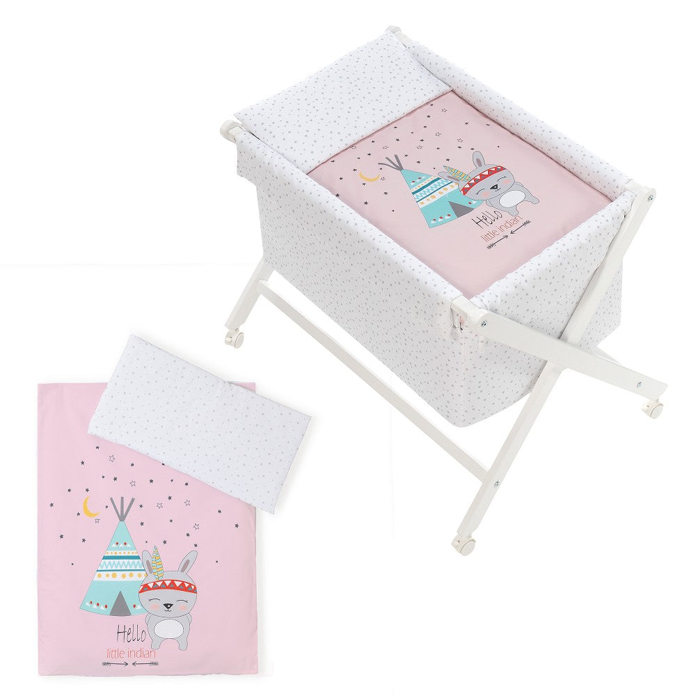 Berço Branco Faia+Lençóis+Vestimenta+Colchão Tipi Oso Rosa Interbaby
