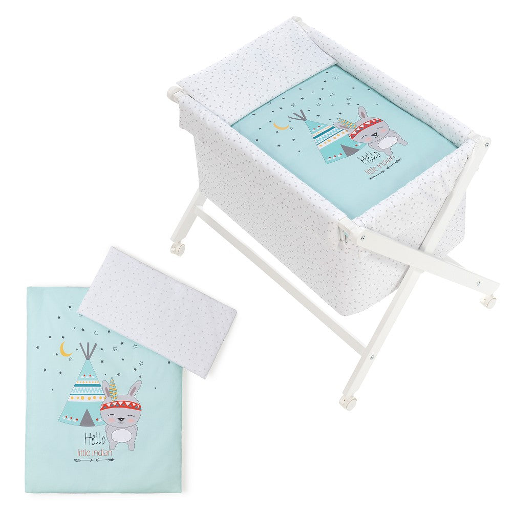 Berço Branco Faia+Lençóis+Vestimenta+Colchão Tipi Oso Verde Interbaby