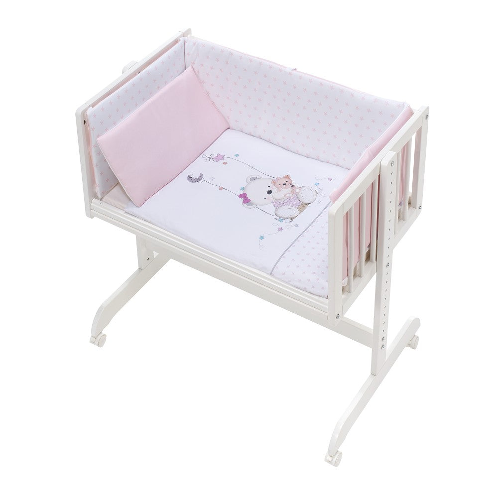 Berço Co Sleep Em Branco Faia+Lençóis+Vestimenta+Colchão Oso Columpio Rosa Interbaby