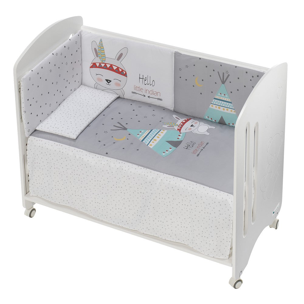 Cama Lovely Premium+Conjunto Para Cama60X120(Colcha+Protetor De Cama+Almofada) Algodão Tipi Oso Cinza Interbaby