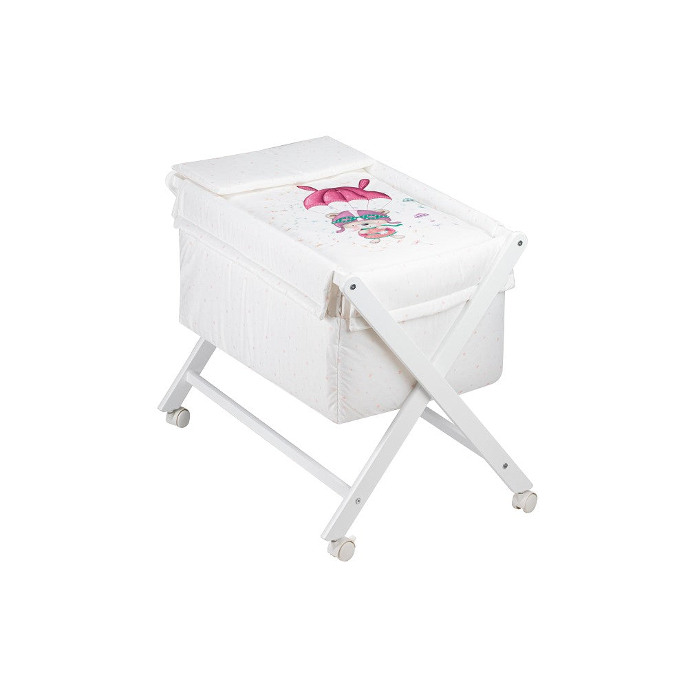 Berço Branco Faia+Lençóis+Vestimenta+Colchão Paraquedista Rosa Interbaby