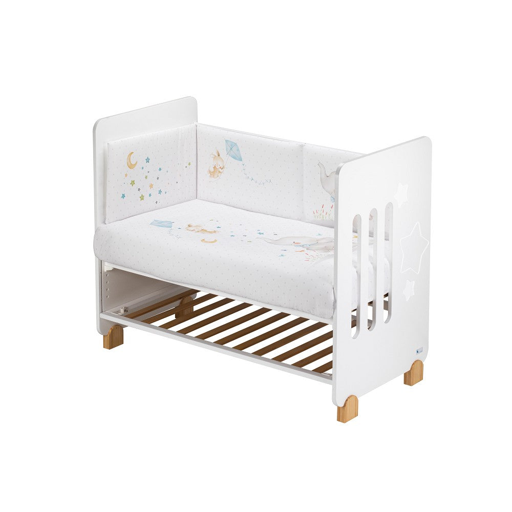 Cama 60X120 Star Nature + Conjunto 2 Pçs Amovivel (Colcha+Protetor De Cama) Elefante Azul Interbaby
