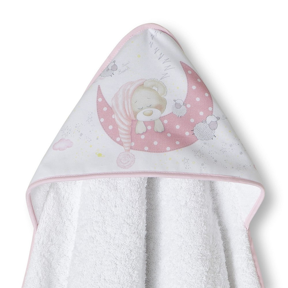 Toalha de banho 100X100 Algodão Bear Sleeping Rosa Interbaby