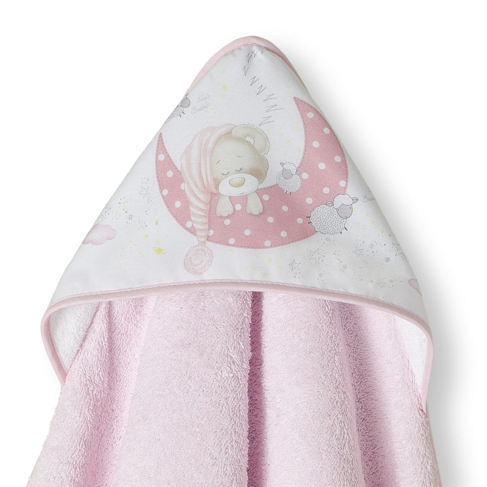 Toalha de banho 100X100 Algodão Bear Sleeping Rosa Interbaby