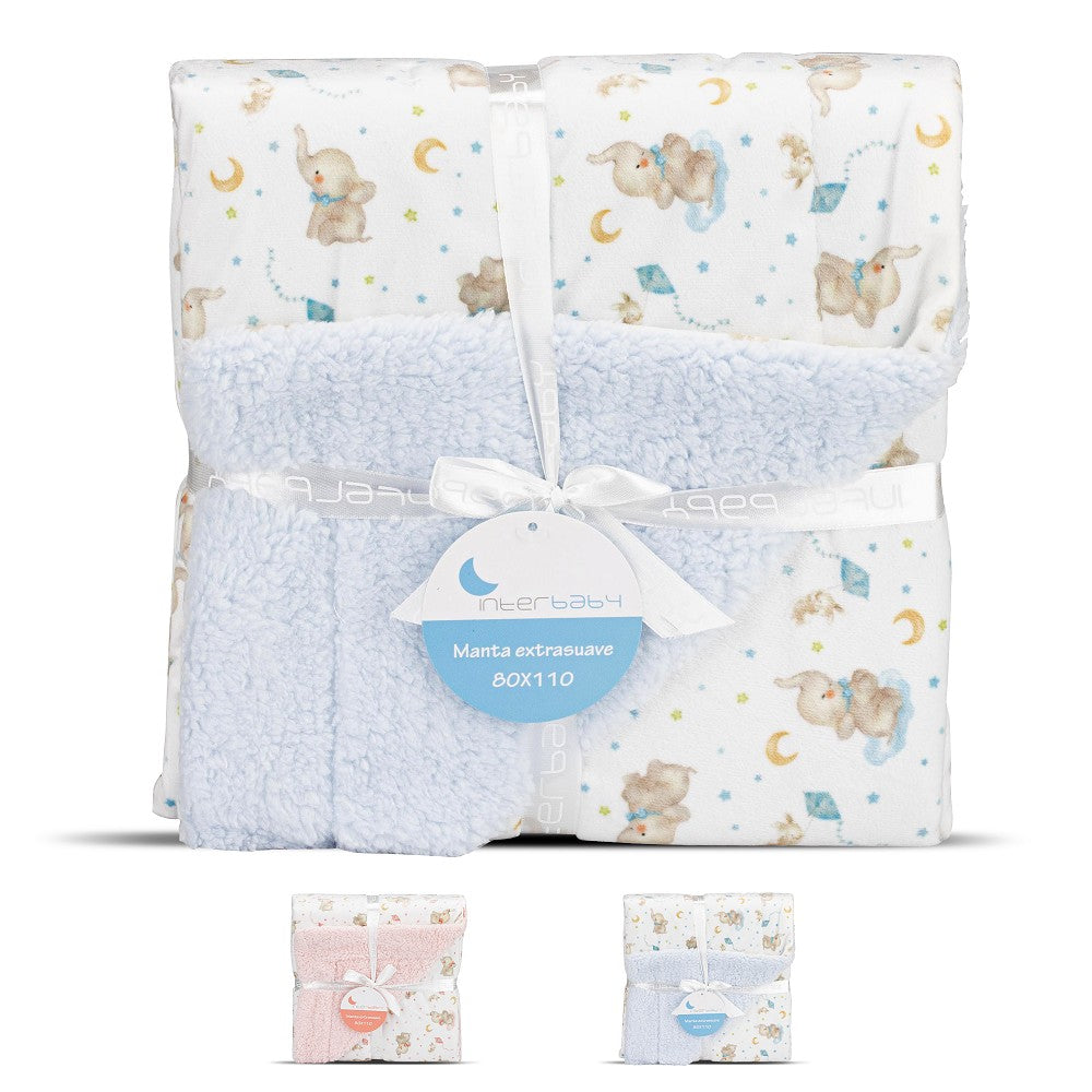 Manta Com Carneiro Elefante Azul Interbaby