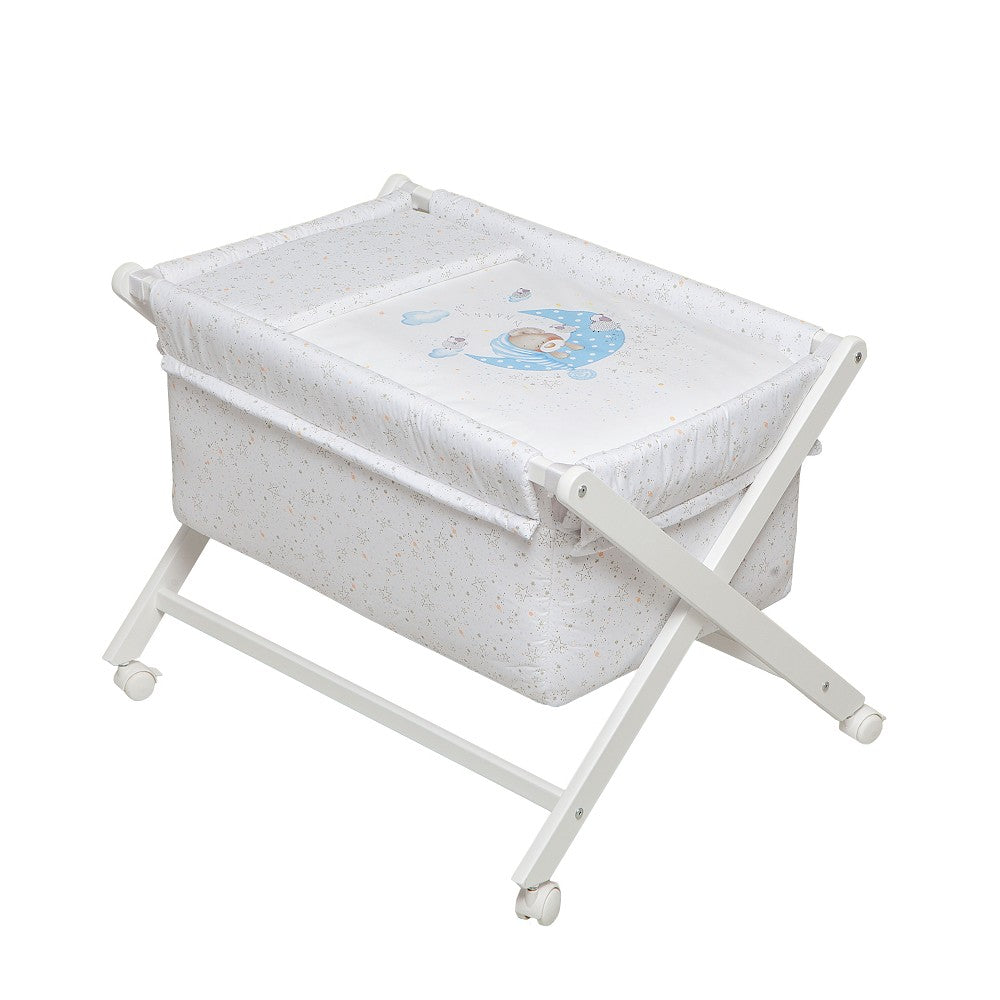 Berço Branco Faia+Lençóis+Vestimenta+Colchão Bear Sleeping Azul Interbaby