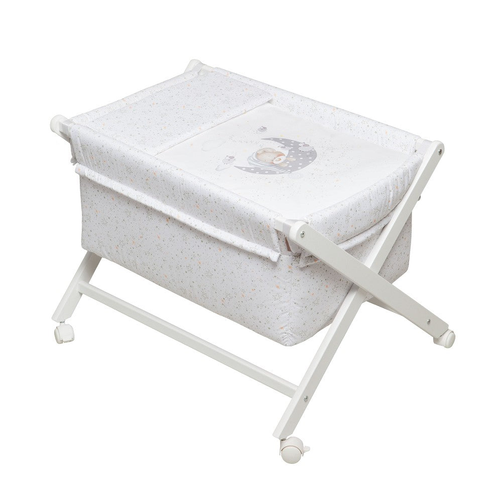 Berço Branco Faia+Lençóis+Vestimenta+Colchão Bear Sleeping Cinza Interbaby