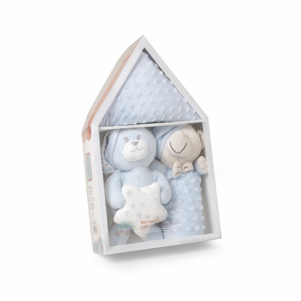 Conjunto 3 Peças (Bichinho+Manta+Doudou) Azul Interbaby