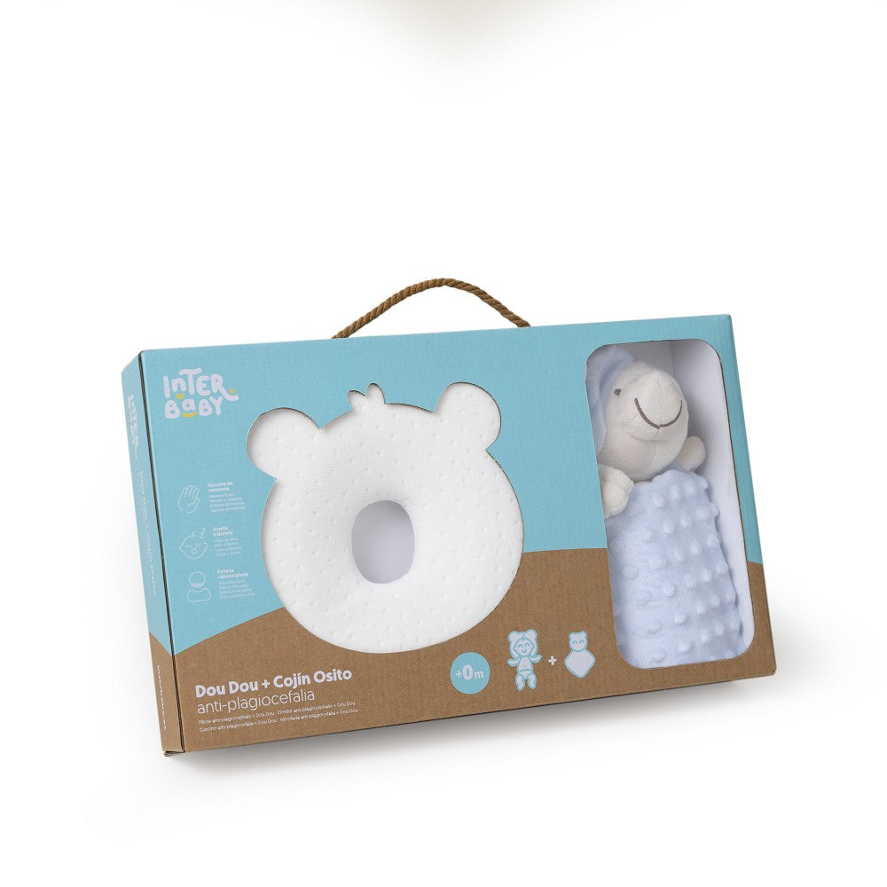 Conjunto Almofada Plagiocefália + Doudou Azul Interbaby