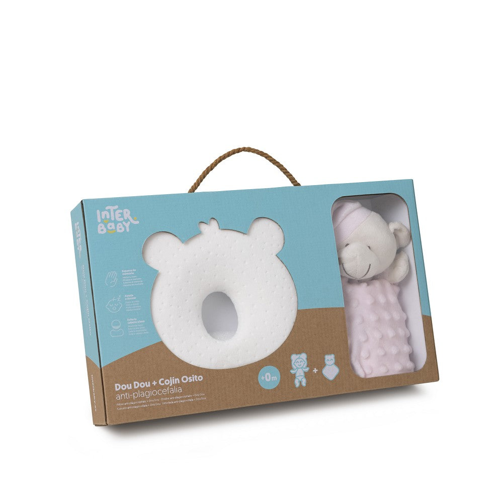 Conjunto Almofada Plagiocefália + Doudou Rosa Interbaby