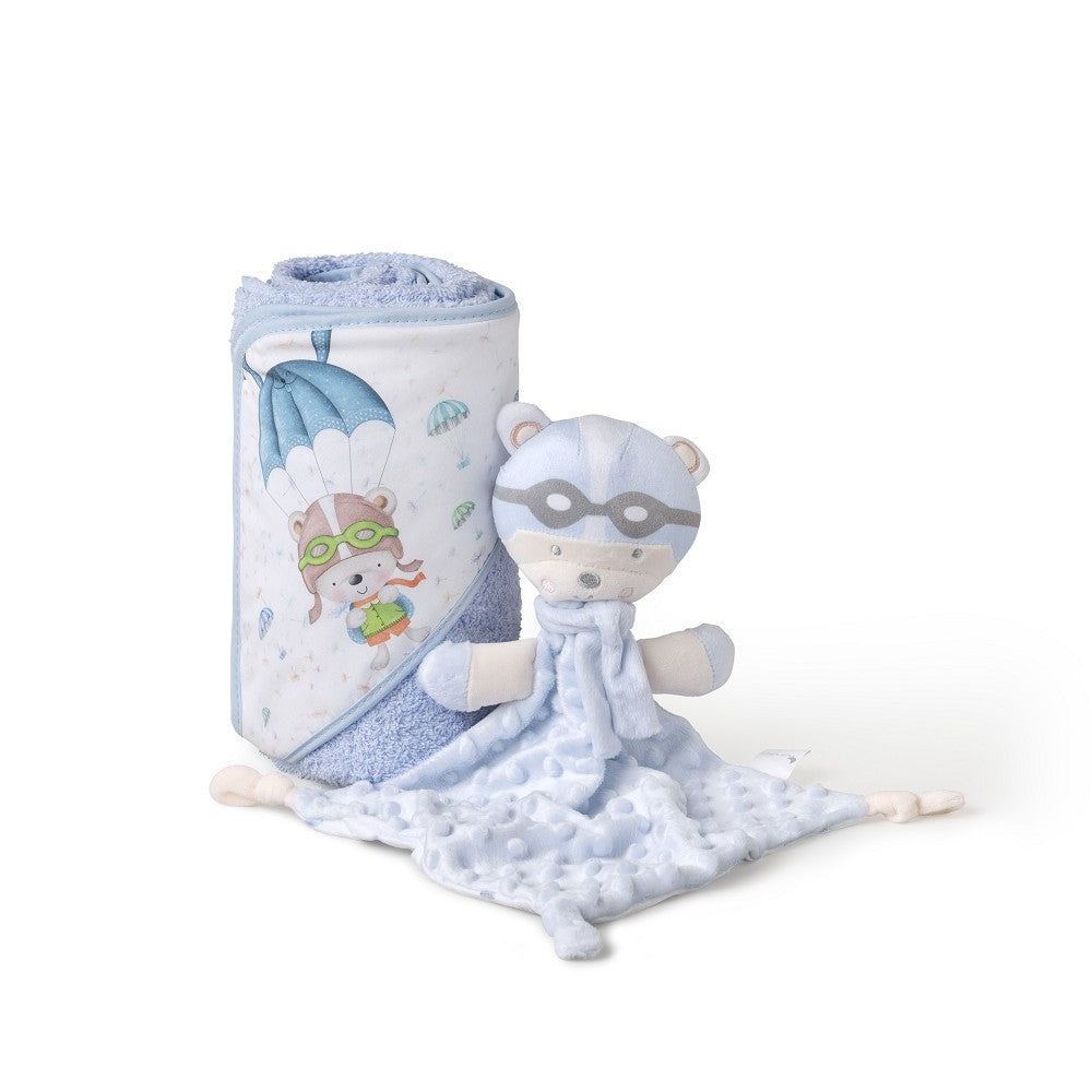Conjunto Toalha de banho + Doudou Paraquedista Azul Interbaby