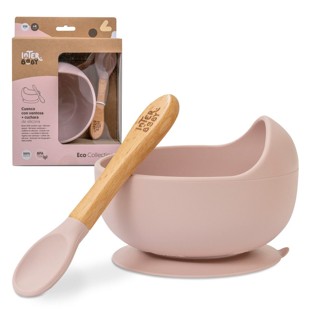 Taça Com Ventosa + Colher De Silicone Rosa Escuro Interbaby