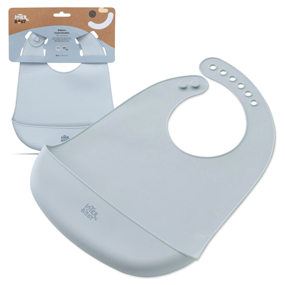 Babete De Silicone Azul Cinzento Interbaby
