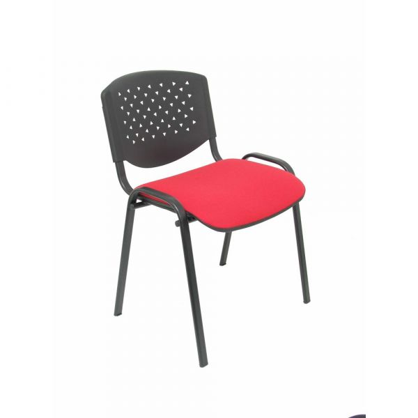 PYC Pacote 4 Cadeiras Empilhável Estrutura PVC Preto Backing Preto Estofado Vermelho