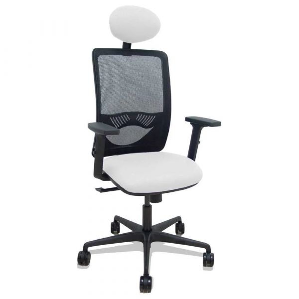 Piqueras y Crespo Cadeira de Escritório Ergonómica Zulema H Malha Negra Assento Bali Branco Braços 2D Rodas 65mm Cabecero