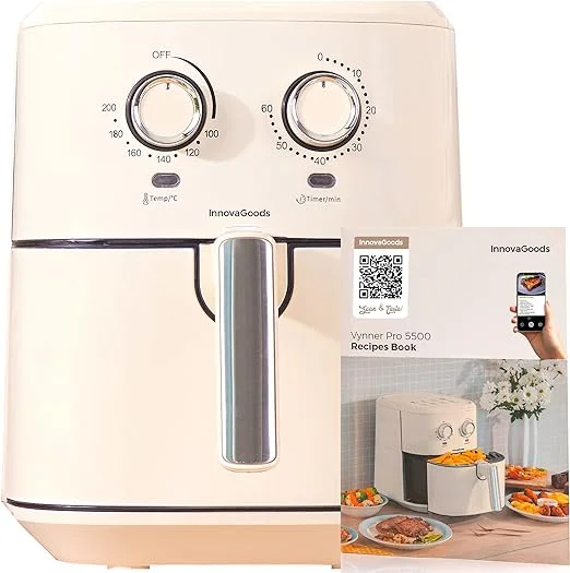 Innovagoods Vynner Pro 5500 Vintage 5,5 L – Air Fryer Sem Óleo 1700 W, Creme/Aço Inoxidável