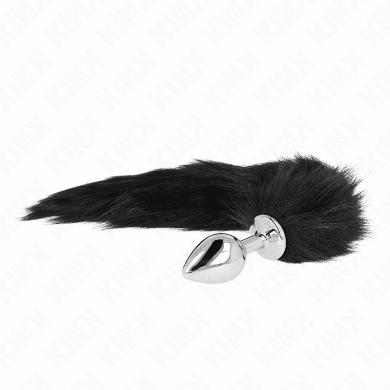 Kink Plug Anal Tamanho M 8 x 3,5 cm com Cauda Sintética 40 cm Preto