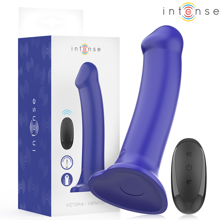 INTENSE - VICTORIA VIBRADOR COM VENTOSA 10 VIBRAÇÕES AZUL ESCURO CONTROLE REMOTO