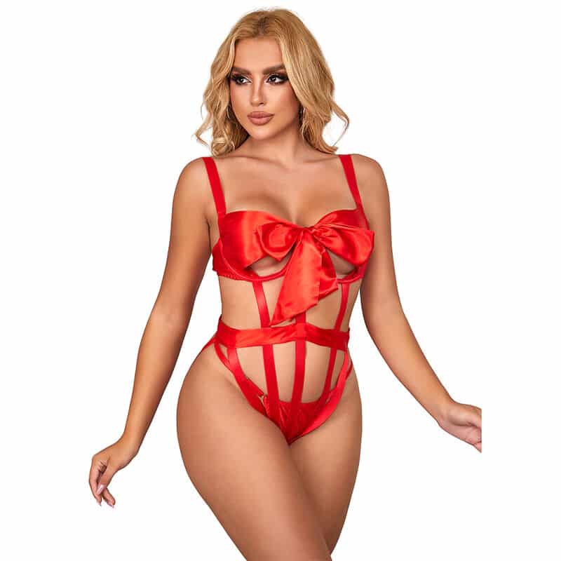 Subblime – 954475 Body Sexy Openwork Com Laço Vermelho L/Xl