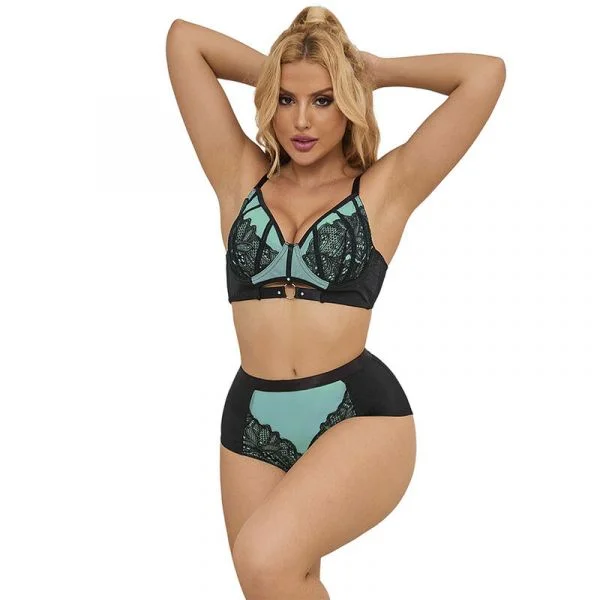 Subblime Conjunto de Sutiã de Couro Verde com Zíper de Malha S/m