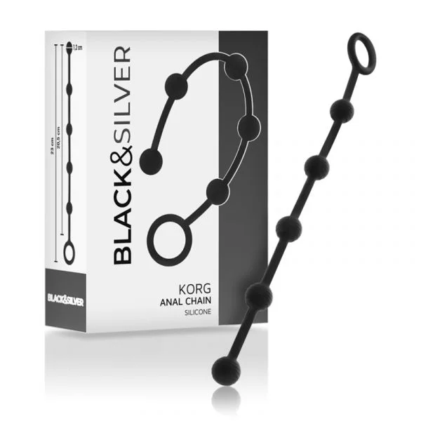 Black & SilverKorg Anal Rosário Silicone Iniciação 21cm