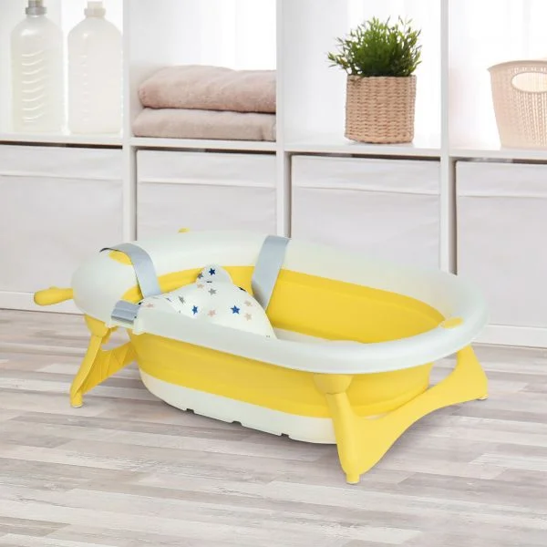 Banheira de bebé Dobrável com tampa Termossensível e Almofada Amarelo