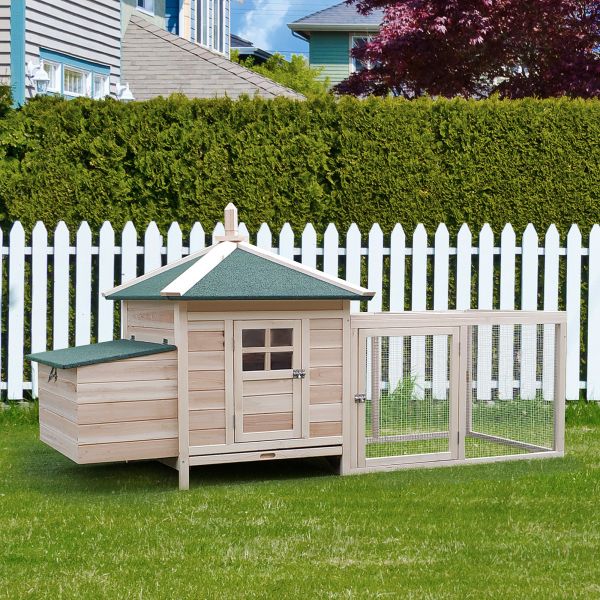Pawhut Galinheiro de Madeira de Abeto Galinhas Exterior com Caixa Ninho Bandeja Removível e Espaço Correr 196x76x97 cm Natural