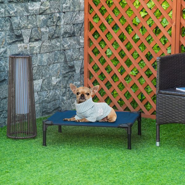 Pawhut Cama Cama Elevada Portátil Tecido Transpirável Exterior Interior 64x46x18cm Azul
