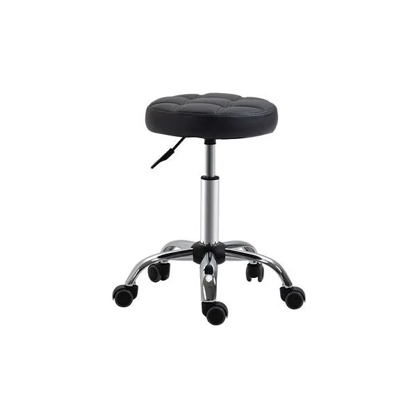 Homcom Banco de Trabalho Giratório c/ Rodas Altura Ajustável 48-63cm Estofado Couro PU Ø35,5cm Preto - 503-011BK