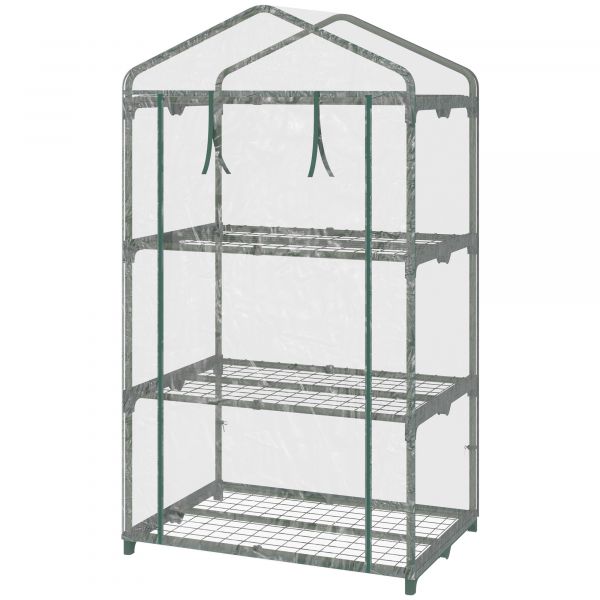 Outsunny Estufa de Jardim com 3 Prateleiras Metálicas e Porta Enrolável Estufa de Exterior 69x49x125cm Transparente - 845-606
