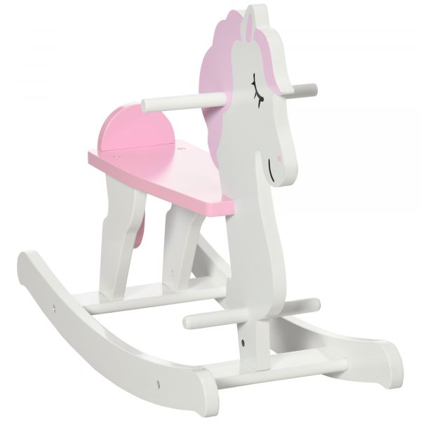 HomCom Cavalo Baloiço de Madeira 68x27x46,5cm Branco e Rosa