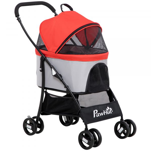 Pawhut Carrinho 3 em 1 Dobrável com Bolsa de Transporte Cesta de Armazenamento 82x49,5x98cm Vermelho