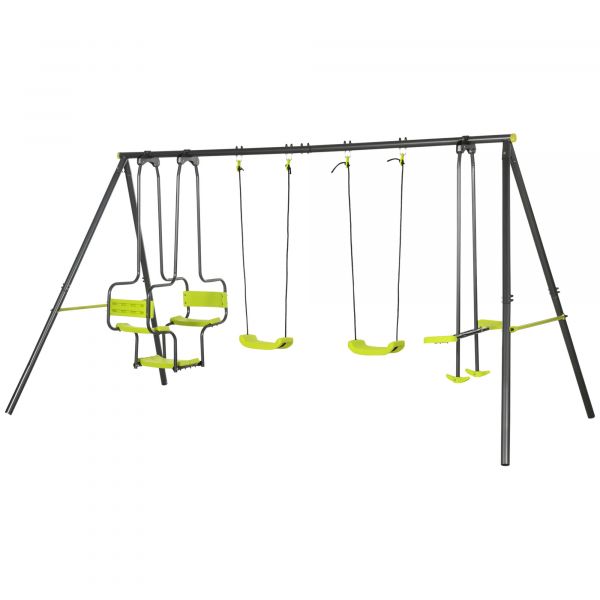Outsunny Conjunto de Baloiços Infantil com 2 Baloiços Baloiço Duplo e Estrutura de Aço para Crianças de 3-8 Anos Verde 355x184x186 cm