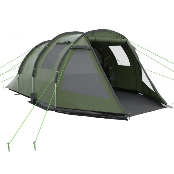 Outsunny Tenda de Campismo para 3-4 Pessoas Impermeável PU2000 mm com Proteção UV30+ Janelas 475x264x172 cm Verde - A20-285V00GN