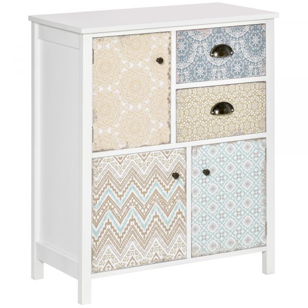 Homcom Cómoda Estilo Boémio Cómoda para Quarto com 2 Gavetas e 3 Compartimentos Desenho Anti-tombo 68x34x80 cm Multicor - 831-157