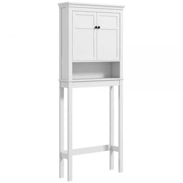 HomCom Móvel Sobre Sanita Armário para Máquina de Lavar Roupa com 2 Portas Compartimento e Prateleira Ajustável 70x20x175 cm Branco - 834-722V80WT