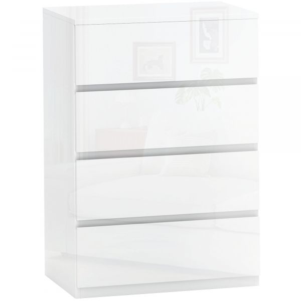 Homcom Cómoda com 4 Gavetas de Madeira Cómoda de Quarto Cómoda Branca Estilo Moderno 55x33x80 cm Branco Brilhante - 831-337V88WT