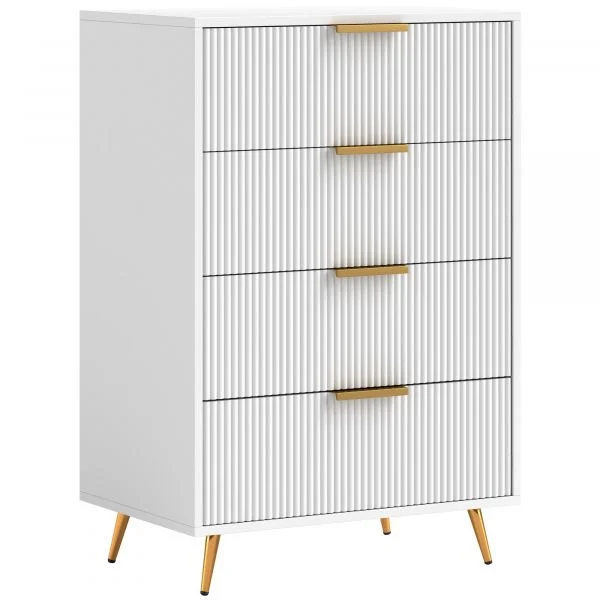 Homcom Cómoda com 4 Gavetas Cómoda de Quarto Moderna com Desenho Ondulado Anti-tombo 60x40x90 cm Branco - 831-898V00WT