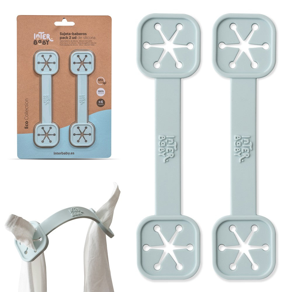 Presilha para Babetes 2 Unidades De Silicone Azul Cinzento Interbaby