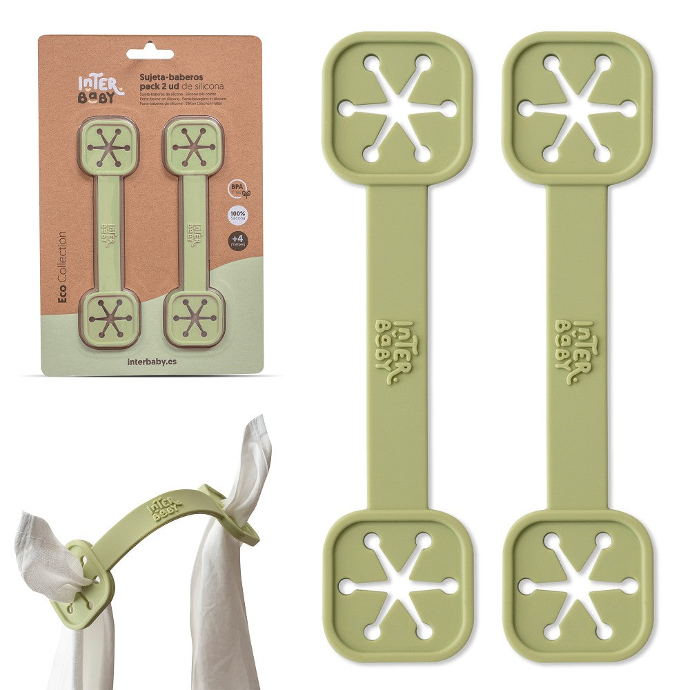 Presilha para Babetes 2 Unidades De Silicone Verde Oliva Interbaby