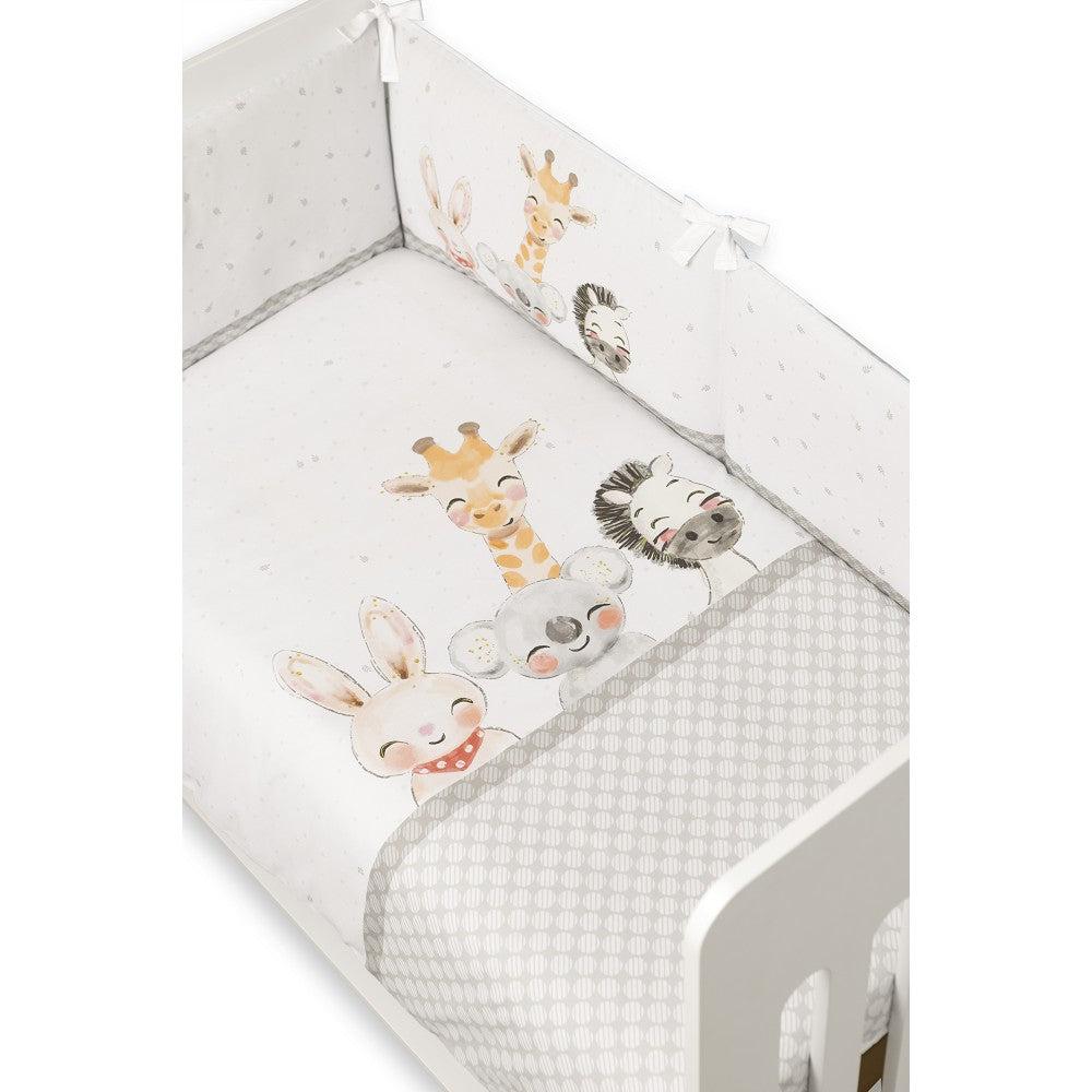 Conjunto 2 Pçs Amovivel (Colcha+Protetor De Cama) Acuarela Animales Cinza Interbaby