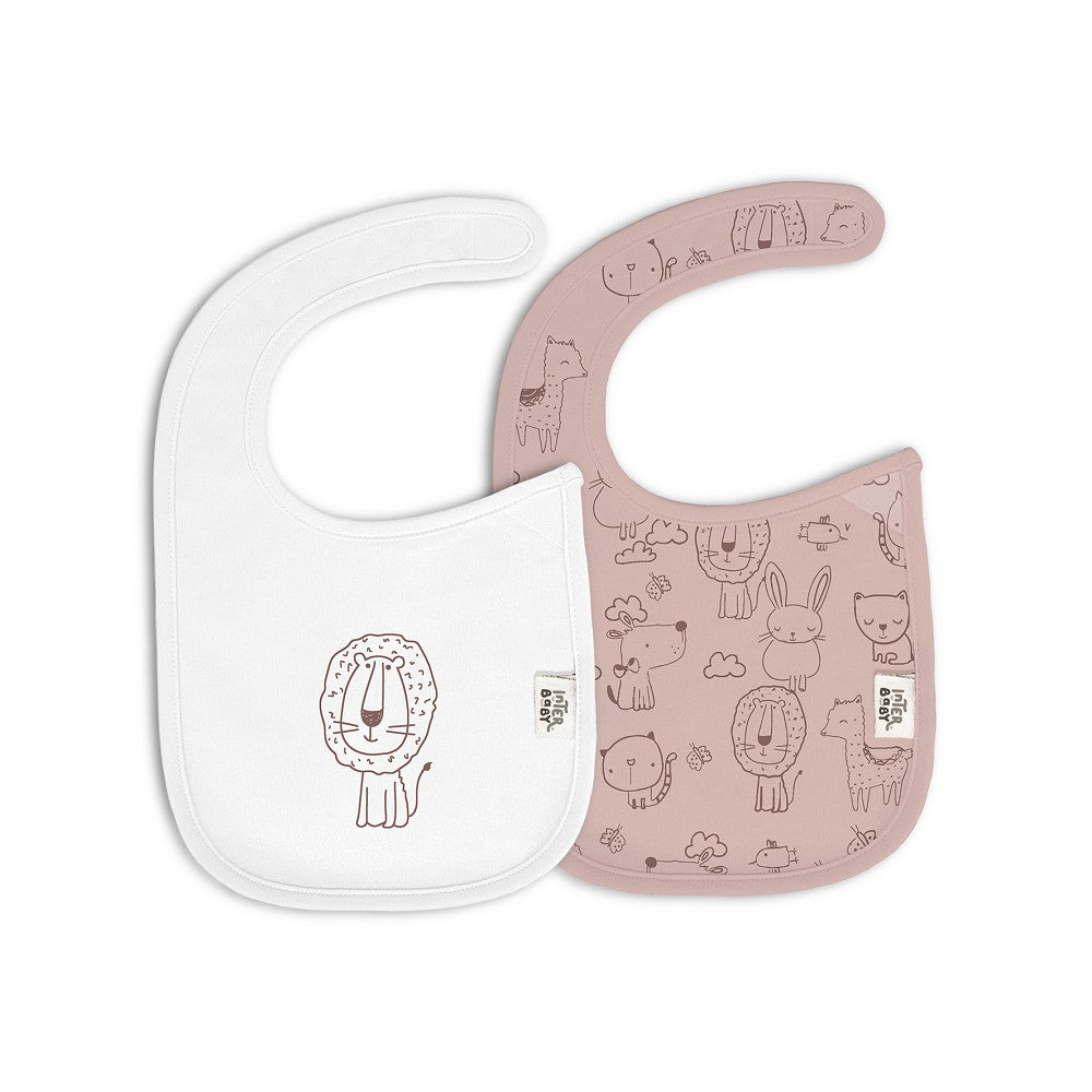 Babete Velcro (Pack 2 Unidades) 20X30 Animalitos Rosa Interbaby