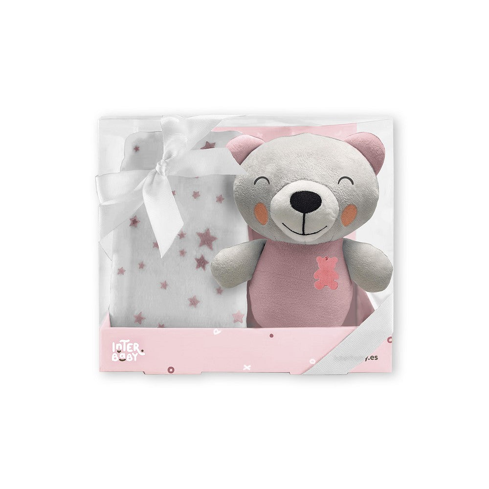 Manta + Peluche Osito Rosa Interbaby