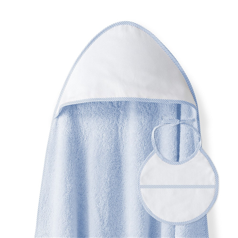 Toalha de banho 100X100 Algodão + Babete Punto De Cruz Azul Interbaby