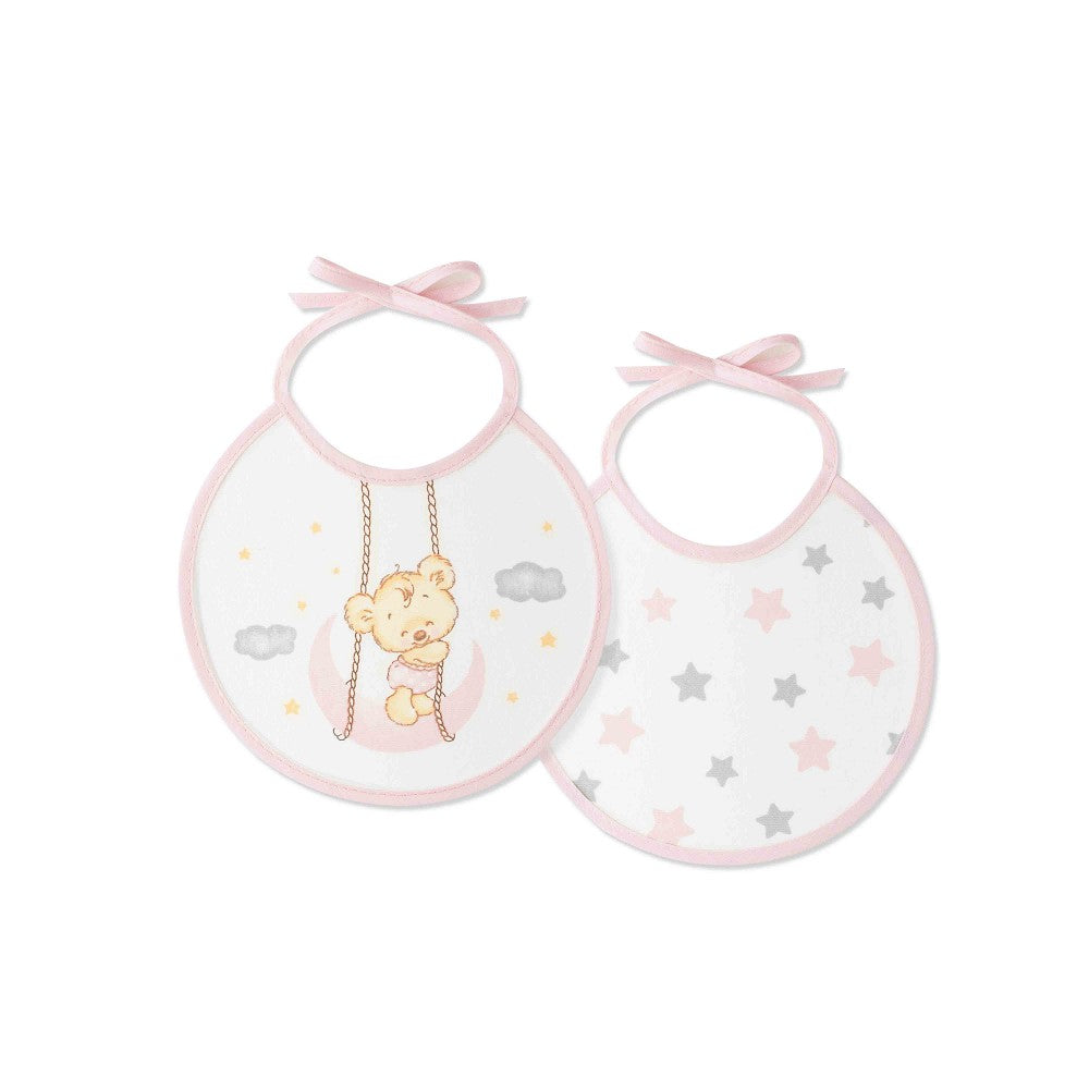 Pack 2 Babetes 20X20 Osito Luna Estrellas Rosa Interbaby